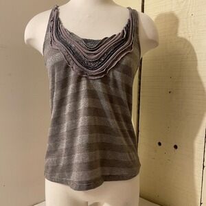 One September Women's Size P‎ Striped Tank Top Embellished Neckline